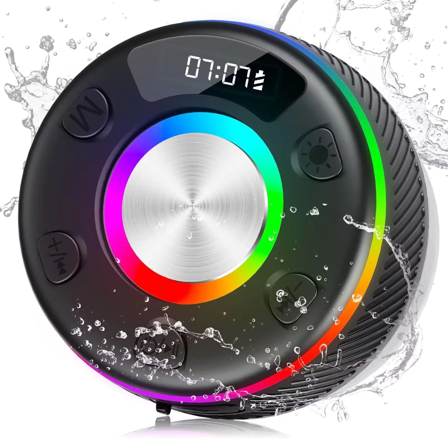 BESNOOW Bluetooth Shower Speaker HD Stereo Sound Bluetooth Speaker IPX7 Waterproof Wireless Speaker with Multi RGB Colorful Light Dynamic Modes/FM Radio/Suction Cup for Party/Outdoor/Travel/Gifts