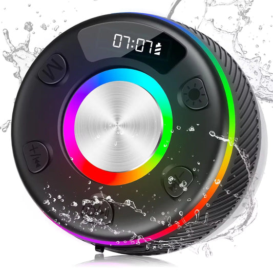 BESNOOW Bluetooth Shower Speaker HD Stereo Sound Bluetooth Speaker IPX7 Waterproof Wireless Speaker with Multi RGB Colorful Light Dynamic Modes/FM Radio/Suction Cup for Party/Outdoor/Travel/Gifts